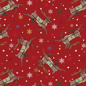 Benartex Fabrics A Quilter's Christmas Reindeer & Snowflakes on a Red background