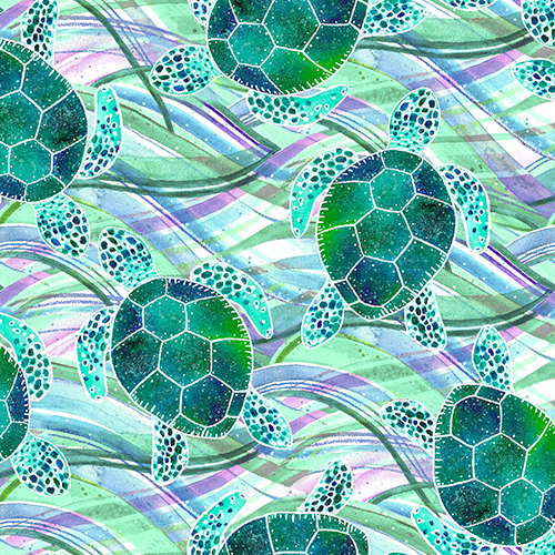 3 Wishes Fabrics Seas the Day Turtles on Green