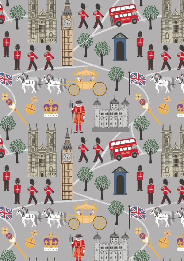 Lewis & Irene Fabrics Coronation Day Scenic on Silver Grey