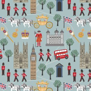 Lewis & Irene Fabrics Coronation Day Scenic on Blue