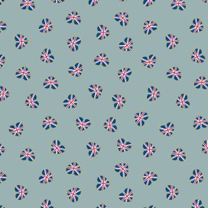 Lewis & Irene Fabrics Coronation Day Union Jack Hearts on Blue