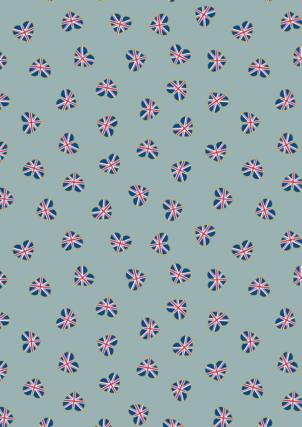 Lewis & Irene Fabrics Coronation Day Union Jack Hearts on Blue