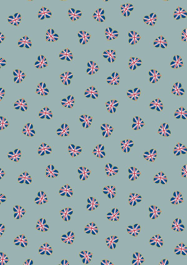 Lewis & Irene Fabrics Coronation Day Union Jack Hearts on Blue