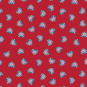Lewis & Irene Fabrics Coronation Day Union Jack Hearts on Red