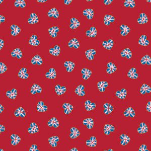 Lewis & Irene Fabrics Coronation Day Union Jack Hearts on Red