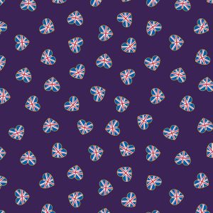 Lewis & Irene Fabrics Coronation Day Union Jack Hearts on Purple