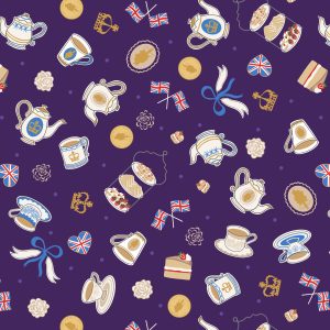 Lewis & Irene Fabrics Coronation Day Tea Party on Purple