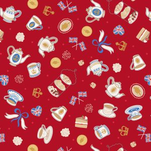 Lewis & Irene Fabrics Coronation Day Tea Party on Red