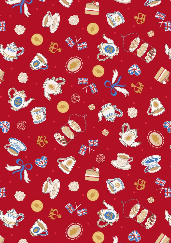 Lewis & Irene Fabrics Coronation Day Tea Party on Red