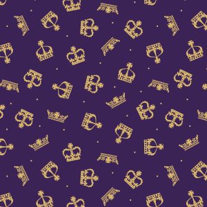 Lewis & Irene Fabrics Coronation Day Gold Metallic Crowns on Purple