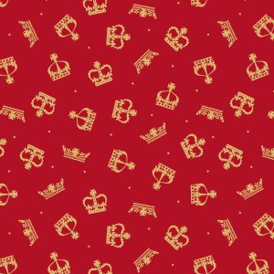 Lewis & Irene Fabrics Coronation Day Gold Metallic Crowns on Red