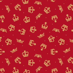 Lewis & Irene Fabrics Coronation Day Gold Metallic Crowns on Red