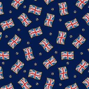 Lewis & Irene Fabrics Coronation Day Union Jack Flags with Gold Metallic on Royal Blue