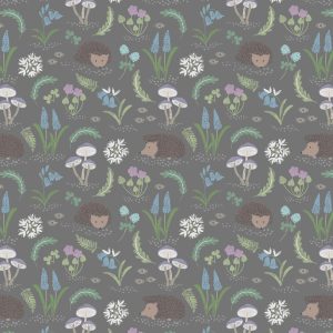 Lewis & Irene Fabrics Bluebell Wood Reloved Hedgehogs on Grey