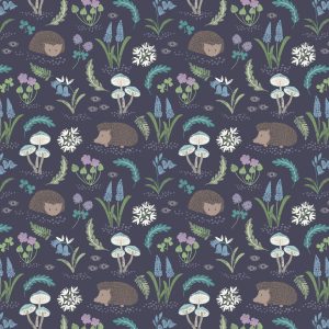 Lewis & Irene Fabrics Bluebell Wood Reloved Hedgehogs on Dark Blue