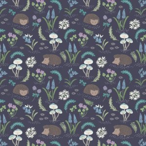 Lewis & Irene Fabrics Bluebell Wood Reloved Hedgehogs on Dark Blue