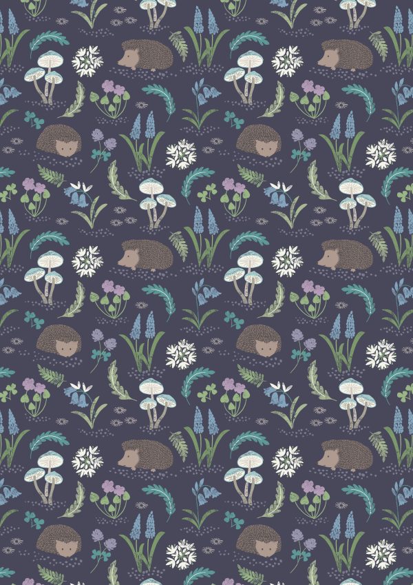 Lewis & Irene Fabrics Bluebell Wood Reloved Hedgehogs on Dark Blue