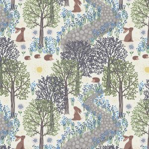 Lewis & Irene Fabrics Bluebell Wood Reloved on a Cream Background