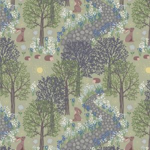 Lewis & Irene Fabrics Bluebell Wood Reloved on Sage Green