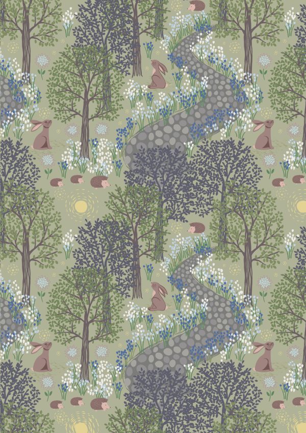 Lewis & Irene Fabrics Bluebell Wood Reloved on Sage Green