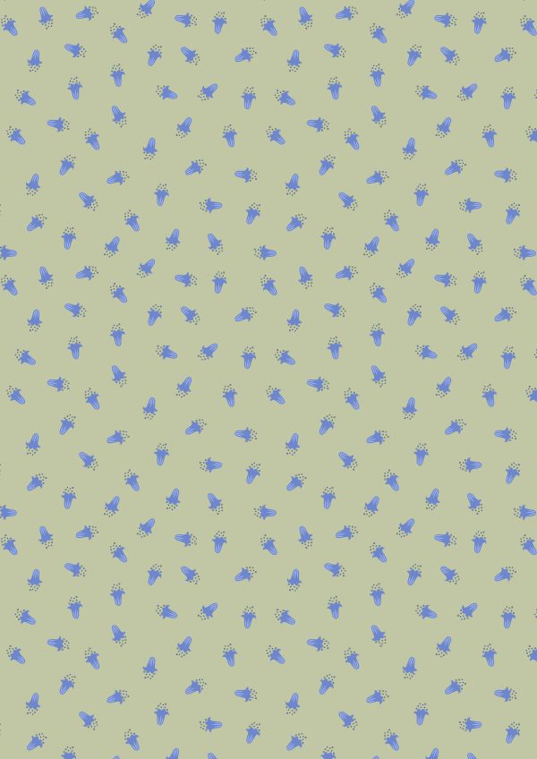 Lewis & Irene Fabrics Bluebell Wood Reloved Scattered Bluebells on Sage Green
