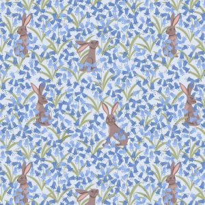 Lewis & Irene Fabrics Bluebell Wood Reloved Hare on Blue