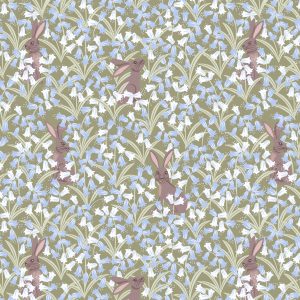 Lewis & Irene Fabrics Bluebell Wood Reloved Hares on Sage Green