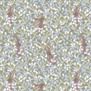 Lewis & Irene Fabrics Bluebell Wood Reloved Hares on Sage Green