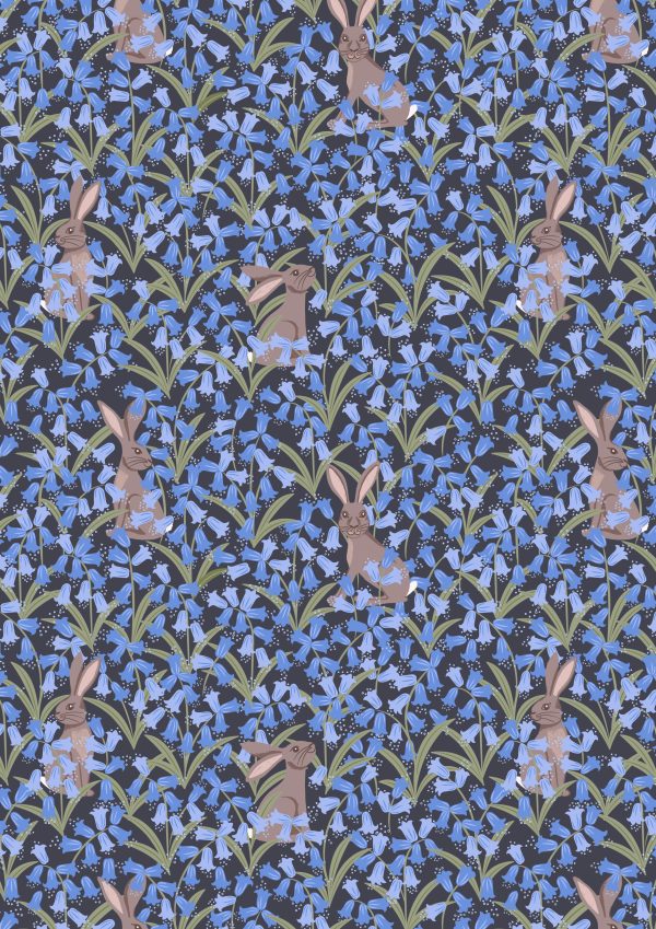 Lewis & Irene Fabrics Bluebell Wood Reloved Hare on Dark Blue