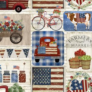 3 Wishes Fabric Hometown America Farmers Market Block Print