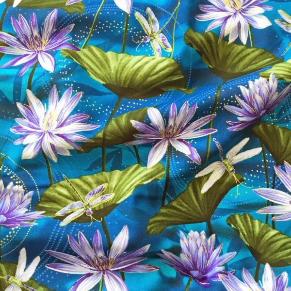 Benartex Fabrics Dragonfly Dance Cobalt Blue Lily Pond