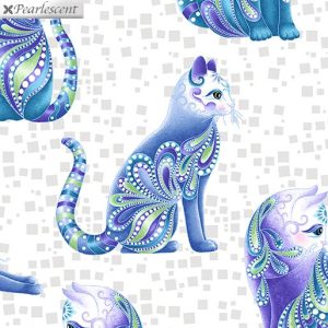Benartex Fabrics Cat-I-tude Singing the Blues Artist-O-Cats on White