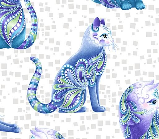 Benartex Cat-I-Tude Singing the Blues Artist-O-Cats White