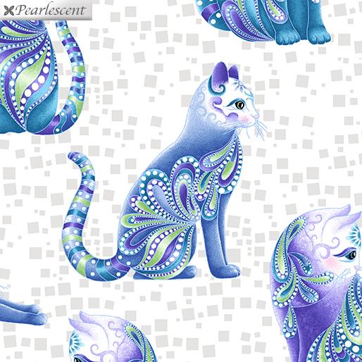 Benartex Fabrics Cat-I-tude Singing the Blues Artist-O-Cats on White