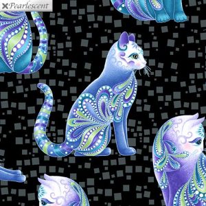 Benartex Fabrics Cat-I-tude Singing the Blues Artist-O-Cats on Black