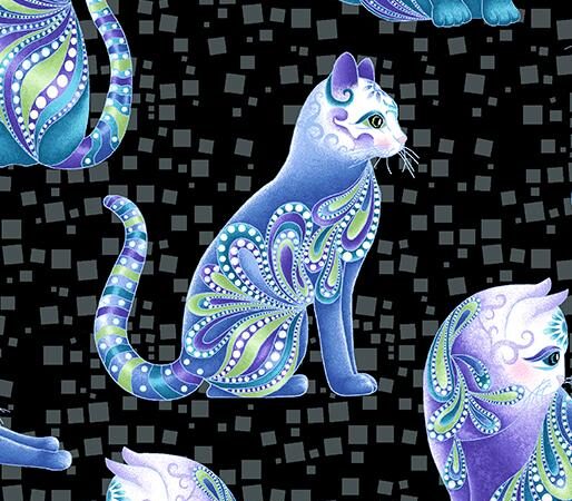 Benartex Cat-I-Tude Singing the Blues Artist-O-Cats Black