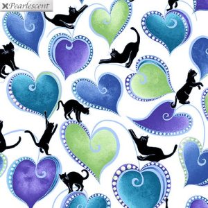 Benartex Fabrics Catitude Singing the Blues Hearts & Cats on White