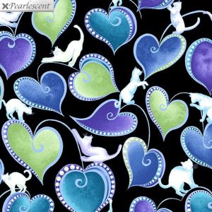 Benartex Fabrics Catitude Singing the Blues Hearts & Cats on Black