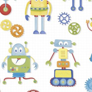 Wilmington Fabrics Alpha-Bots Robots on White