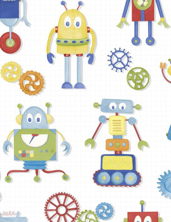 Wilmington Fabrics Alpha-Bots Robots on White