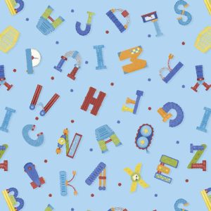 Wilmington Fabrics Alpha-Bots Alphabet Toss on Sky Blue