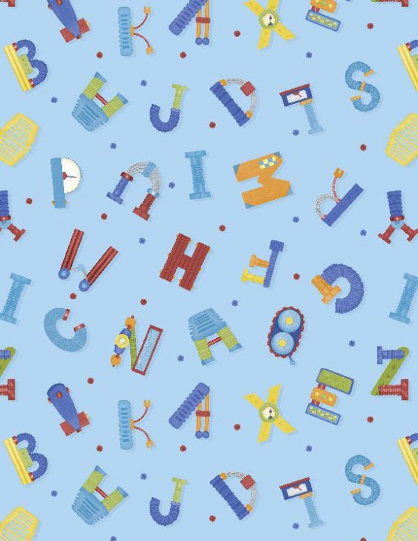 Wilmington Fabrics Alpha-Bots Alphabet Toss on Sky Blue