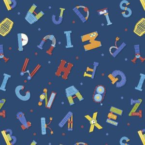 Wilmington Fabrics Alpha-Bots Alphabet Toss on Navy