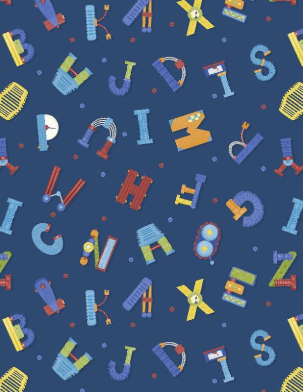 Wilmington Fabrics Alpha-Bots Alphabet Toss on Navy