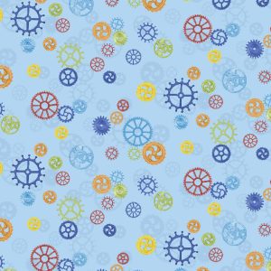 Wilmington Fabrics Alpha-Bots Gears on Sky Blue