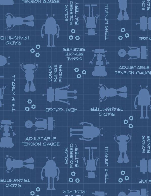 Wilmington Fabrics Alpha-Bots Robots & Words in Navy