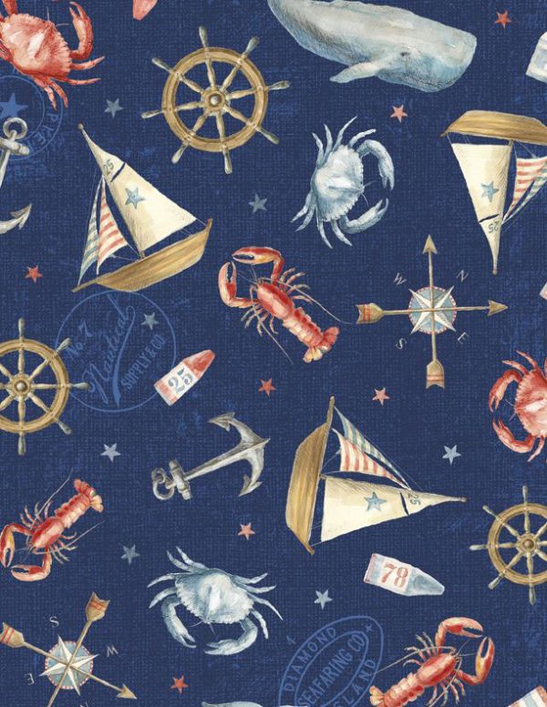 Wilmington Fabrics At the Helm Nautical Icons on Blue