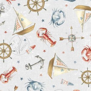 Wilmington Fabrics At the Helm Nautical Icons on Grey