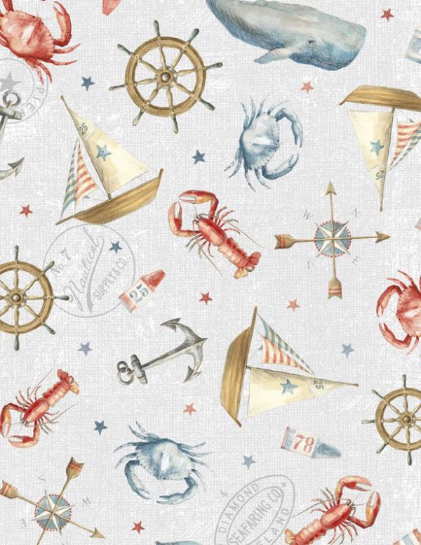 Wilmington Fabrics At the Helm Nautical Icons on Grey