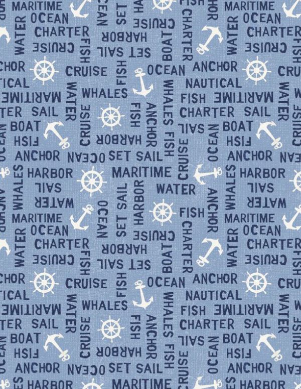 Wilmington Fabrics At the Helm Light Blue Word Toss